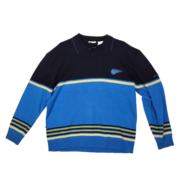 Vtg MeccaDNM Mens Sweater Shirt Sz XXL Blue Y2k Hip Hop Rap Fall Winter Cold - Picture 1 of 11